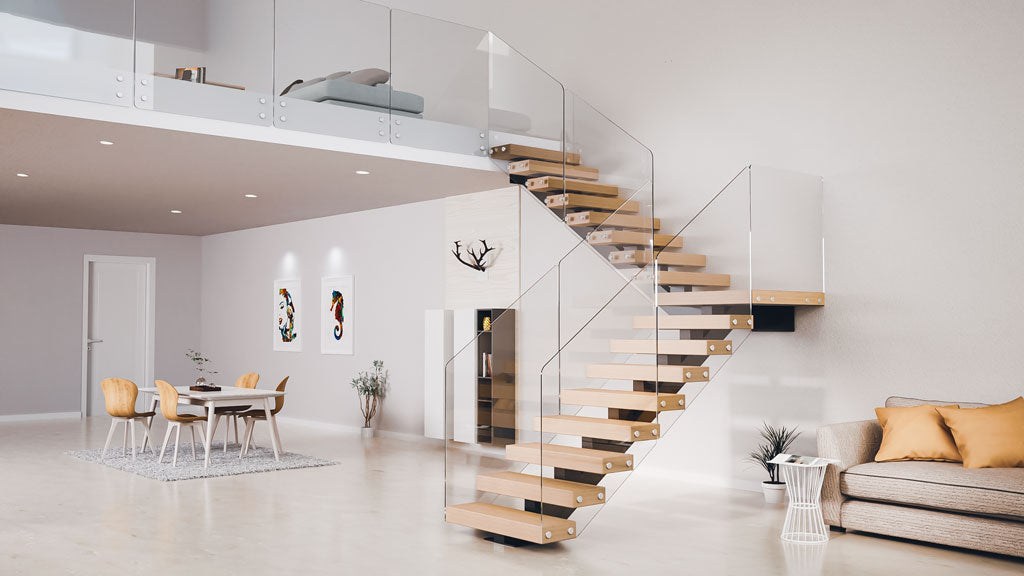 Floating staircase in urban loft
